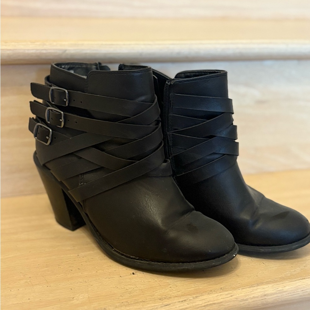Restricted Black Strappy Ankle Boots